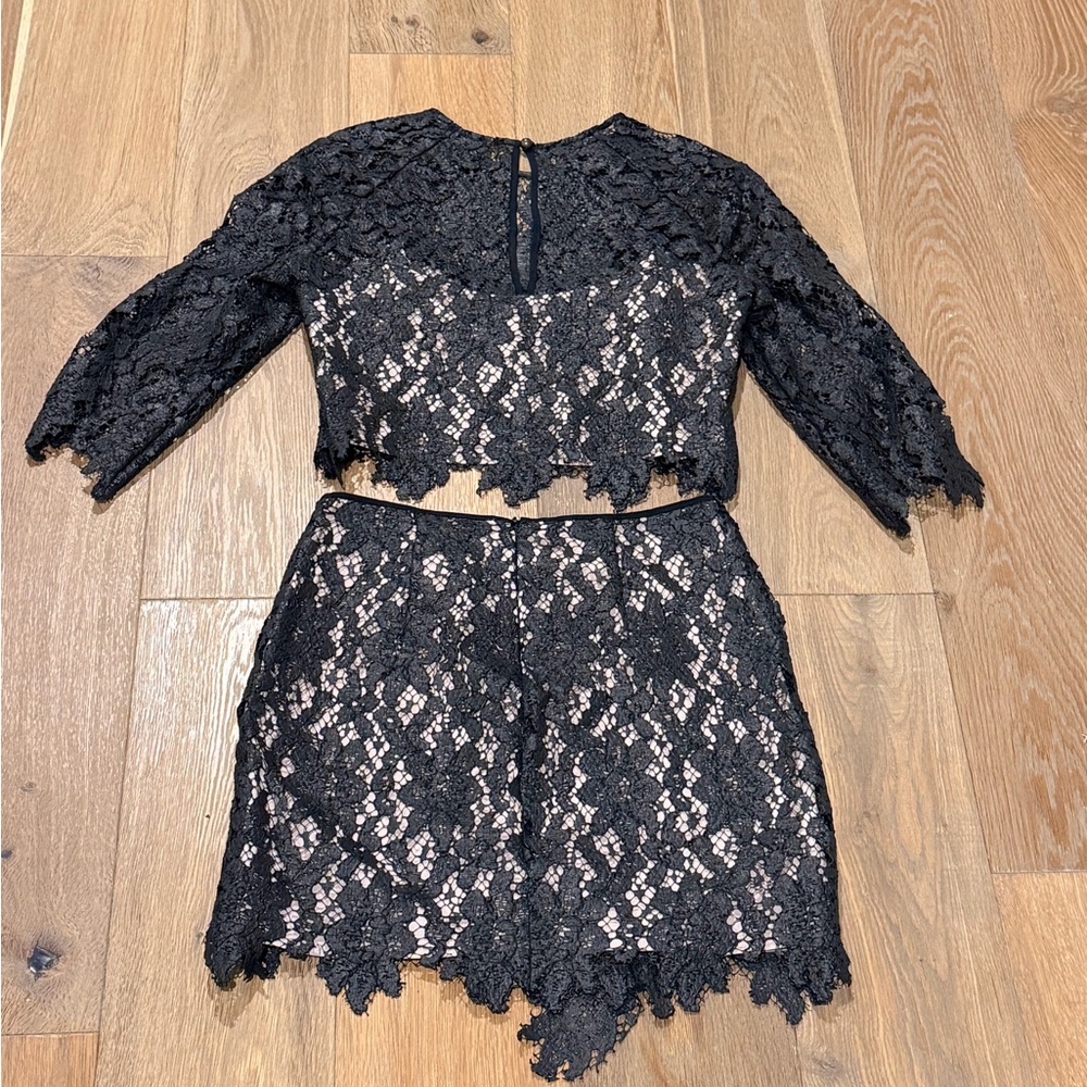 SAYLOR Black Lace Faux Leather Two-Piece Set Party Date Night XS - Picture 4 of 8